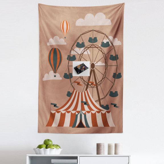 Colorful Tapestry, Ferris Wheel Flying Hot Air Balloons Sky Clouds Fun Holiday Themed Illustration, Fabric Wall Hanging Decor for Bedroom Living Room Dorm, 5 Sizes, Multicolor, by Ambesonne