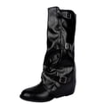 thumbnail image 3 of Tqyyweavej Women's Knee High Boots Mid Chunky Heeled Buckle Motorcycle Riding Boots Fold Over Versatile Round Toe Shoes for Women, 3 of 10
