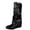 Black, variant on Womens Multi Metal Buckle Ruched Knee High Boots, Round Toe Low Flat Heel Soft Faux Leather Moto Tall Booties Black 6(37)