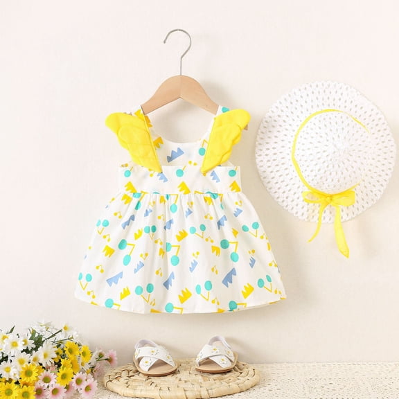 Vmvidoty Baby Girl Dress Summer Dresses Toddler Girl Clothes Collar Ruffle Sundress Sleeveless Outfit for Girls Yellow 18 Months