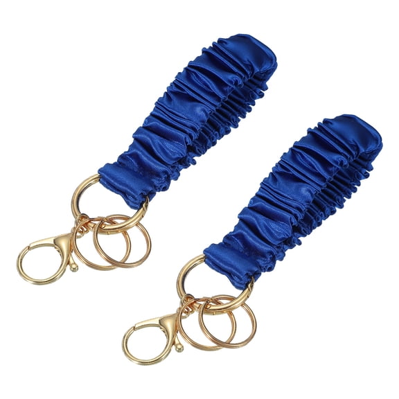 Uxcell 2Pcs Keychain Wristlet, Stretchy Lanyard Bracelet Scrunchie Keychain, Elastic Wristlet Car Key Chain with Detachable Rings and Buckles Anti-Loss Phone Chain for Women, dark Blue