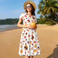 thumbnail image 4 of Balery Autumn Maple Leaf with Hedgehog Vestidos sueltos de manga corta para mujer, vestidos de verano 2025, vestidos casuales de corte A con vuelo., 4 of 6