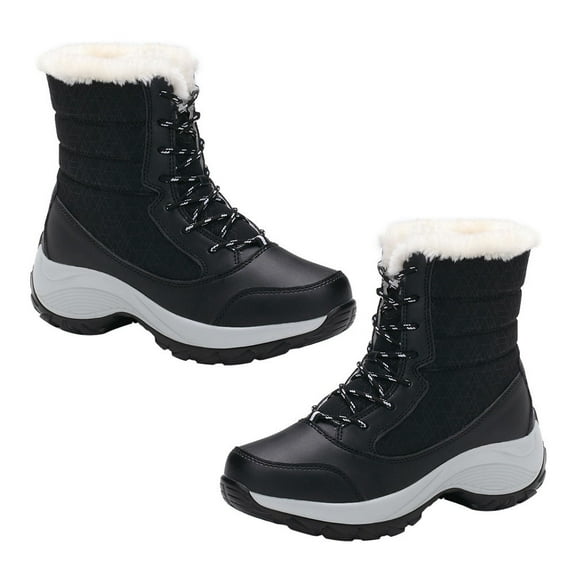UPKOCH Black Faux Lined Winter Snow Boots for Women's Comfortable NonSlip Rubber Sole Size 6.5