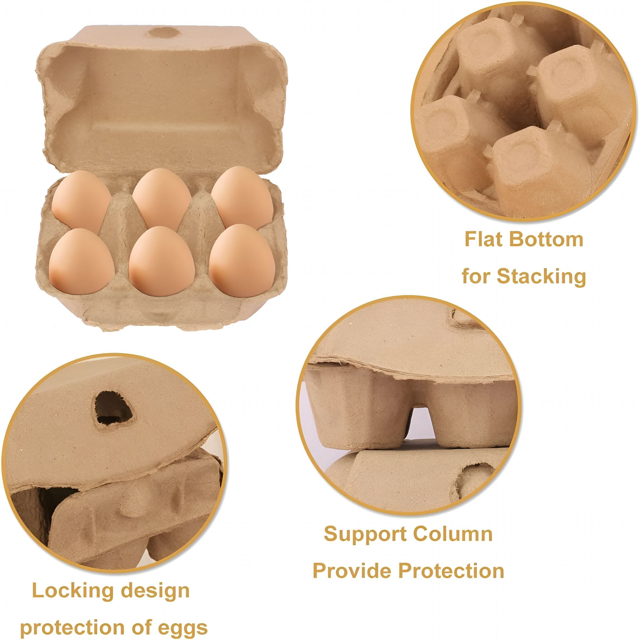 ACDANC 100 Pieces Natural Material Empty Egg Cartons,Each Holds 6 Fiber Egg Carton for Home,Farm,Market,Camping,Picnic,Travel,Reusable