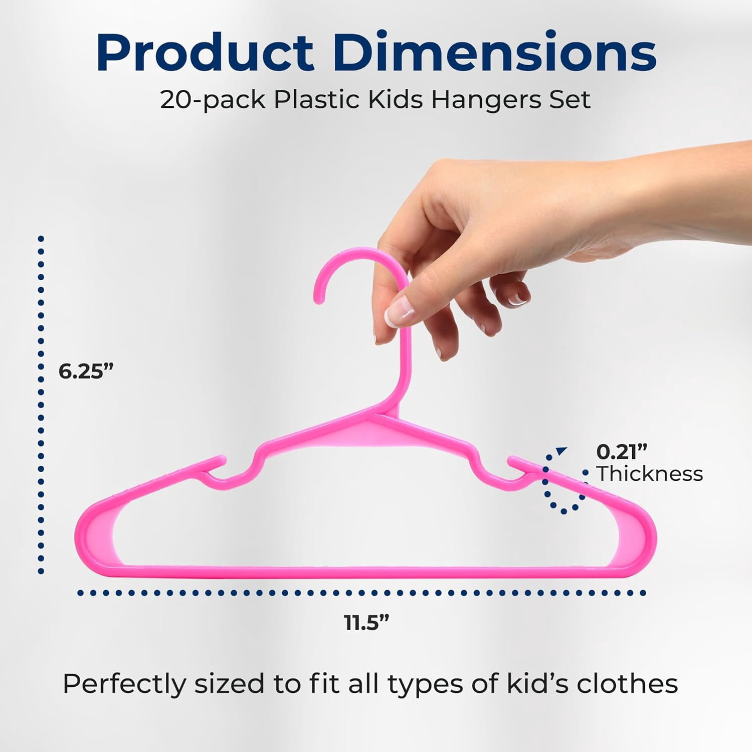 20 Pcs. Non-Slip Plastic Kids Hangers - Durable and Space-Saving Closet Organizers for Infants, Toddlers, and Kids' Clothing (Pink)