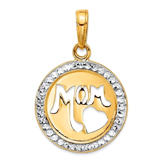 16mm 14k and White Rhodium Sparkle-Cut Mom Cut-out Love Heart Pendant Necklace Pendant for Women