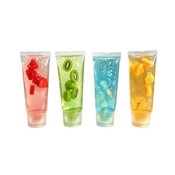 Toothpaste‑Tube‑Shaped Squishies Stress Toy, Clear Squeeze Fidget Toy with Fruit Pieces Inside, Soft Decompression Sensory Toy for Teens Adults Cute Desktop Toy