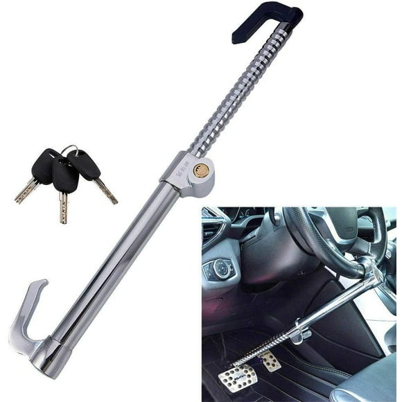 Volkmi 1pc steel car lock three section telescopic steering wheel lock clutch lock accelerator lock brake lock silver