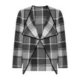 thumbnail image 7 of YUTK Womens Plaid Shawl Collar Cardigan Sweaters Long Open Front Flannel Jacket Buffalo Plaid Shacket Fashion Fall Outfits Gray S, 7 of 7