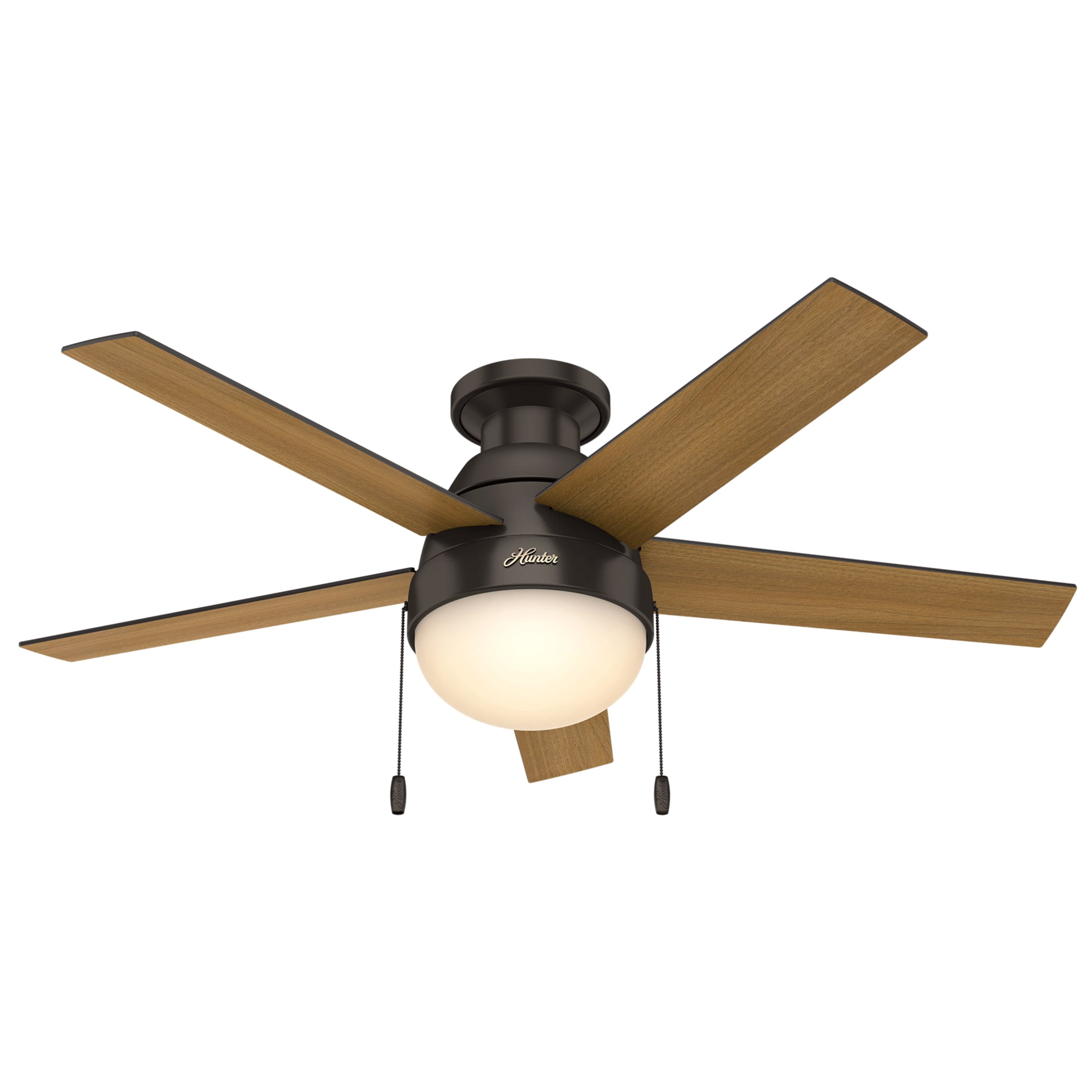 Hunter 46 inch Indoor Ceiling Fan with LED Light - Bronze Ceiling Fan with Pull Chain, For Bedroom, Living Room, or Kitchen, Low Profile Mount, No Remote, 5 Blades - Anslee 59268, Premier Bronze