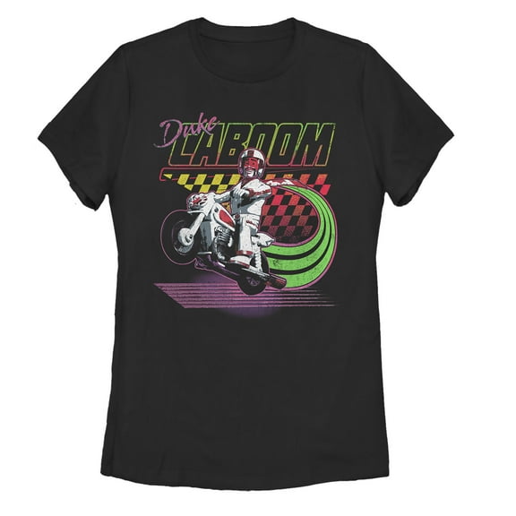 Women's Toy Story Duke Caboom Neon Race  Graphic Tee Black Small