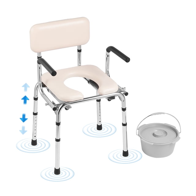 VEVOR Chaise-Coffre de Chevet Siège Rembourré Accoudoirs Tombants Hauteur Réglable Toilette Surélevée