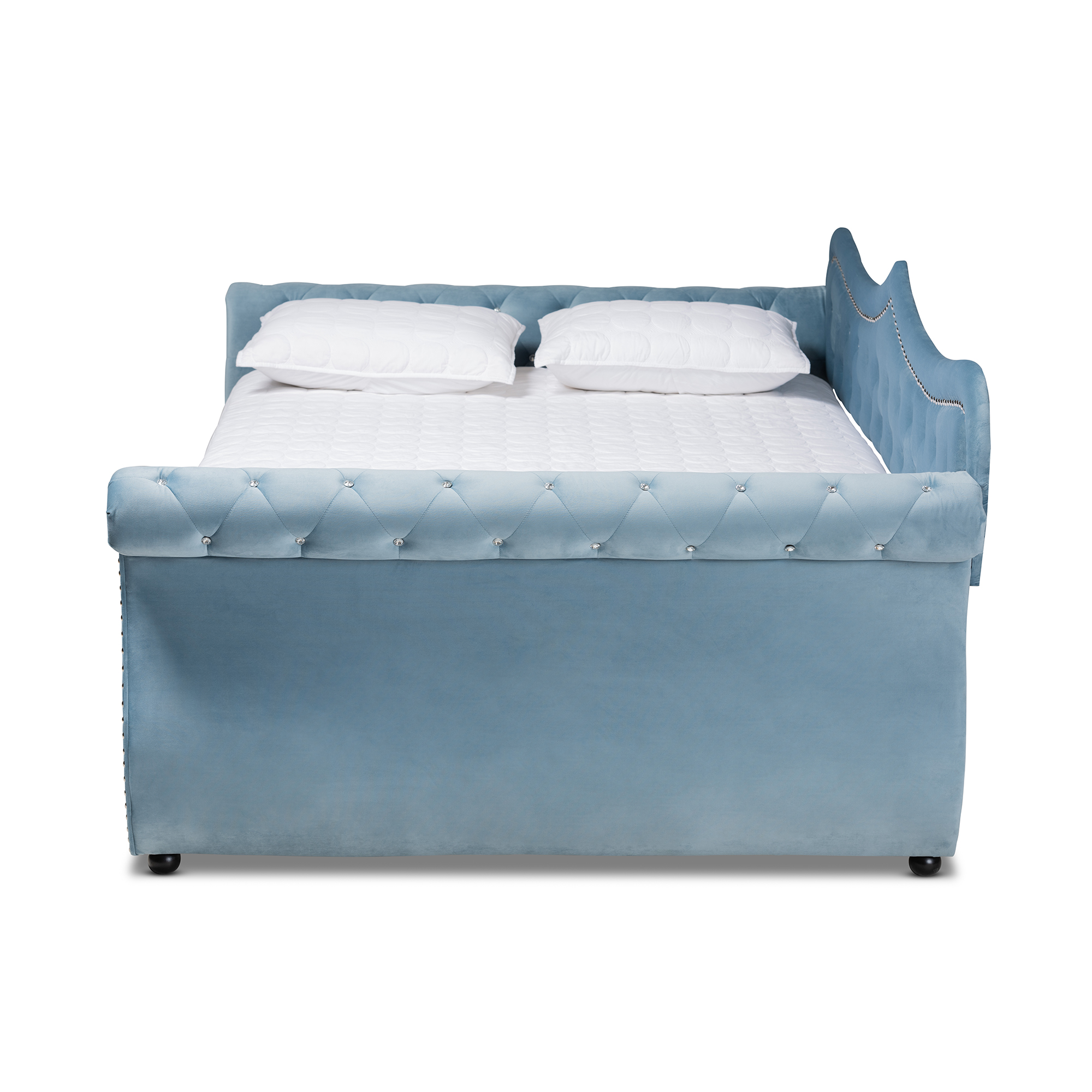 Baxton Studio Abbie Light Blue Velvet Upholstered and Crystal Tufted Queen Daybed - image 2 of 10