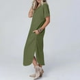 thumbnail image 3 of Summer Savings Clearance! Ecqkame Dresses for Women Summer Comfort Fashion Solid Color Pocket Sleeveless V-Neck Dress Long Dresses for Women Army Green L, 3 of 8