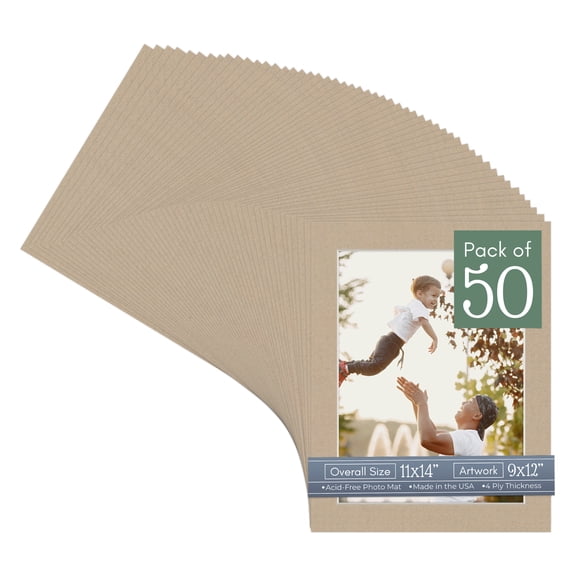 Tawny Brown Picture Frame Mat for 11x14 Frames - Fits 9x12 Photos - 50 Mats