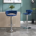 thumbnail image 2 of Hassch 2 Pack Swivel Bar Stools, 30.1" - 38.1" Height Adjustable Upholstered Bar Chair, Velvet Fabric Island Barstool for Small Space, Blue, 2 of 9