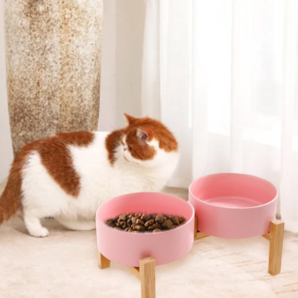NonSlip Ceramic Pet Feeders Bowl Set Elevated Wood Double Bowl Dish Set Large Capacity Dog Cats Feeding Accessories