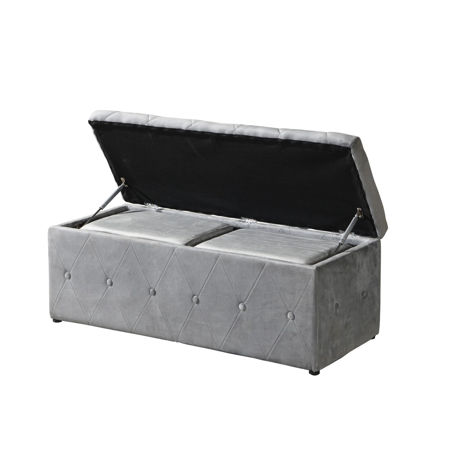 1 Piece Modern Light Gray Velvet Storage Ottoman with Resilient Sponge Cushion – Space-Saving Design for Family Gatherings & Bedroom Use|39.37" x 16.14" x 14.57" Dimensions|Comfortable Seating &...