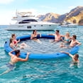 thumbnail image 7 of Bezliving 10' Round Inflatable Floating Dock with Cup Holder, Sunchill Float Ring, Hammock Tanning Pool with 4in Woven Fabric, Manual Pump for 1-2 Min Quick Inflate/Deflate, Fits 2-8, Ideal for Lakes, 7 of 7