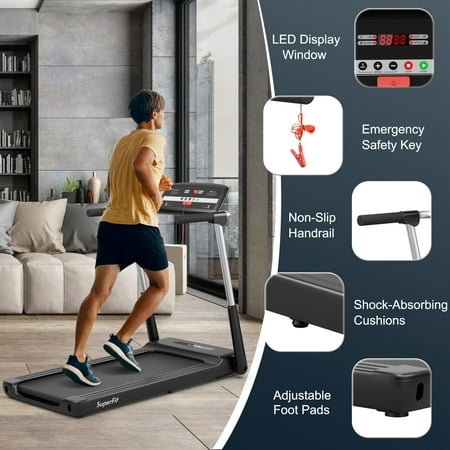 Costway - 2.25HP Folding LED Treadmill Electric Running Walking Machine with APP Control Gym - Black