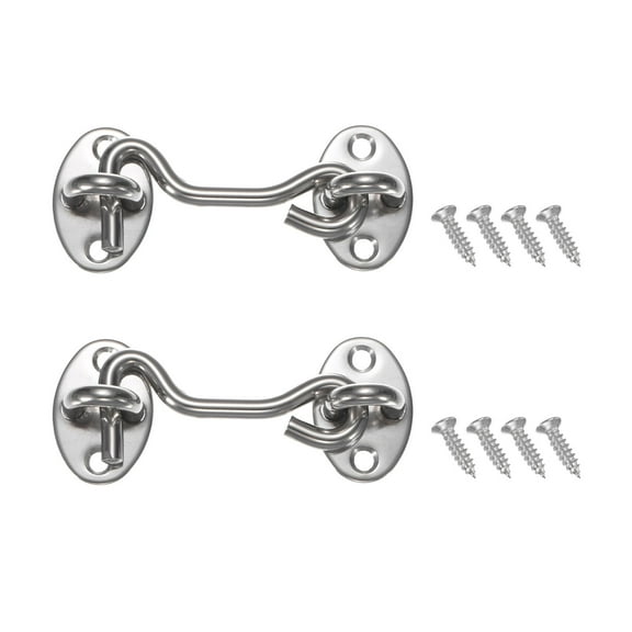 Uxcell 2-Pack Hook and Eye Latch for Door 3 Inch Stainless Steel Gate Latch Barn Door Lock Silver Hook and Eye Gate Latch