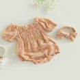 thumbnail image 4 of EIMELI Vêtements pour Bébé Fille Robe Barboteuse Smockée Couleur Unie Robes Froncées Grenouillère à Bulles Bandeau Vêtements d'Été Mignons, 4 of 9