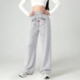 thumbnail image 2 of Girls Wide Leg Sweatpants City New York Letter Print Casual Straight Leg Pants Grey 4 Y-5 Y, 2 of 4