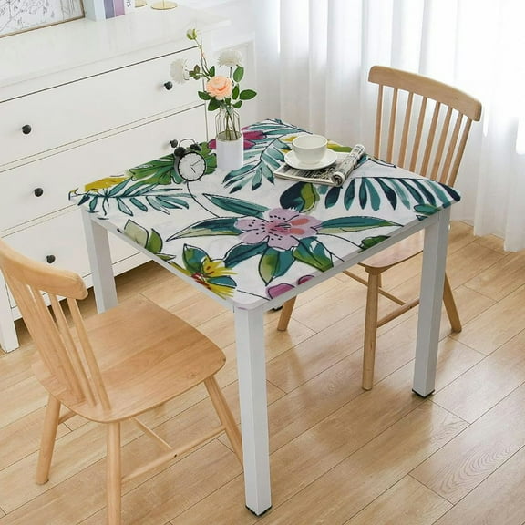 BANET Abstract Impressions Vinyl Flannel Back Tablecloth (Square) White