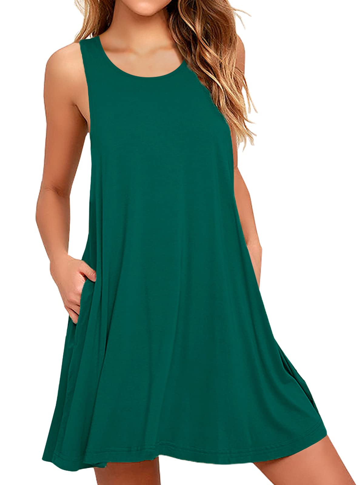 LA LEELA Women's Beach Dress Swing Tunic T-Shirt Dress US 14-18W Turquoise_O671 