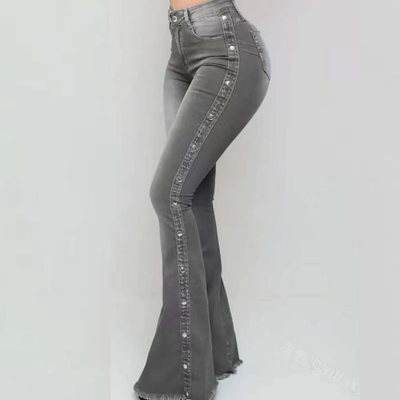 Soki Women's Jeans High Waist Bell Bottoms Strecth Flared Denim Pants, Gray
