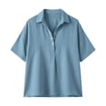 thumbnail image 7 of UAMVSH Womens T Shirts Loose Pleated Button Up Short Sleeve Tunic Tops Business Casual Collared Work Blouses Summer Outfits, 7 of 7