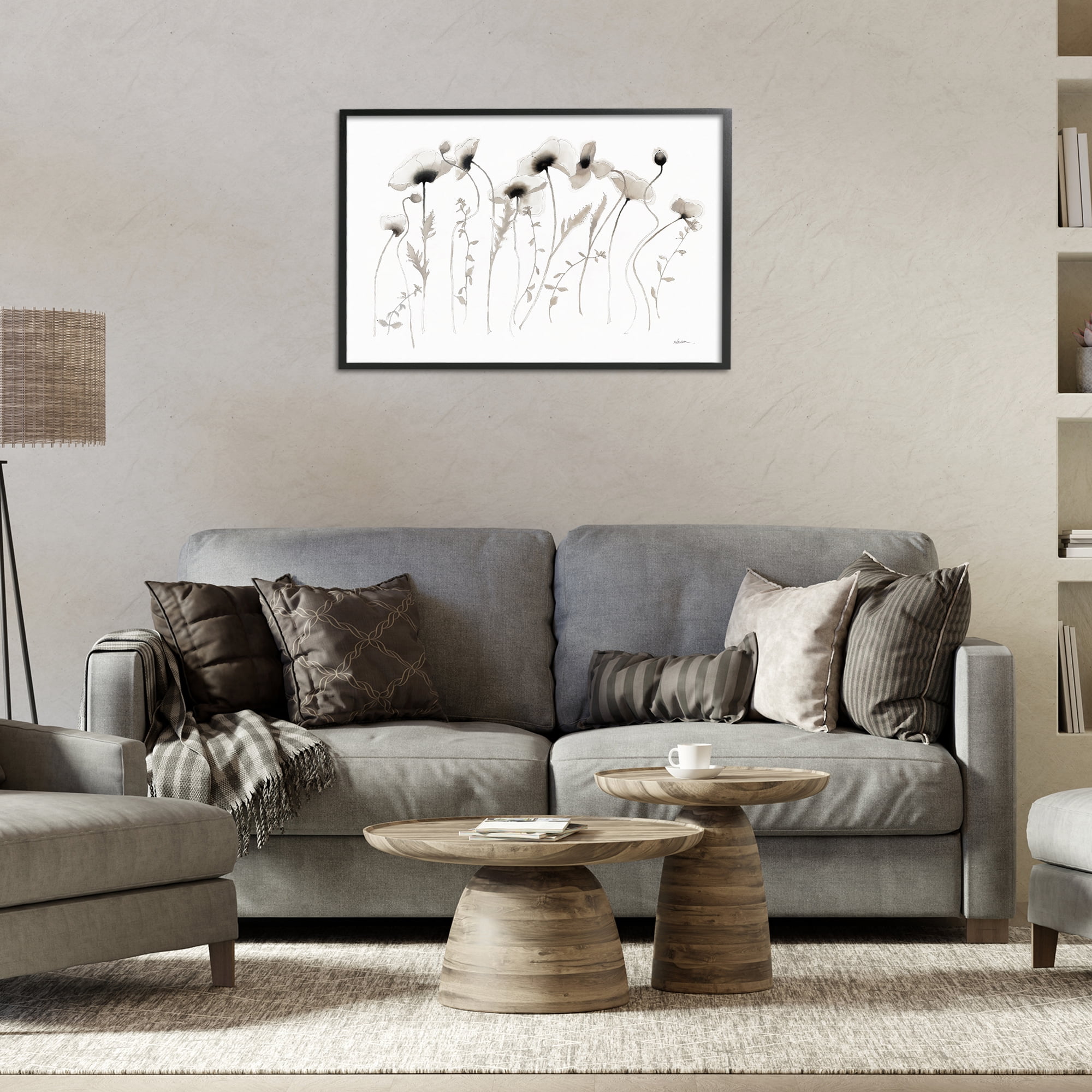 Stupell Industries White Poppy Sprigs Botanical & Floral Painting Black Framed Art Print Wall Art, 30 x 20