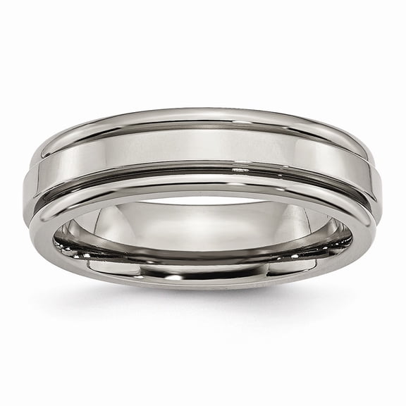 Titanium Grooved Edge 6mm Polished Band Ring - Size 11.5