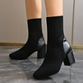 thumbnail image 5 of Viluyesy Womens Dress Boots, Slip On Chunky Heels Pointed Toe Stretch Knitted Mid Calf Boots Black US5.5, 5 of 9