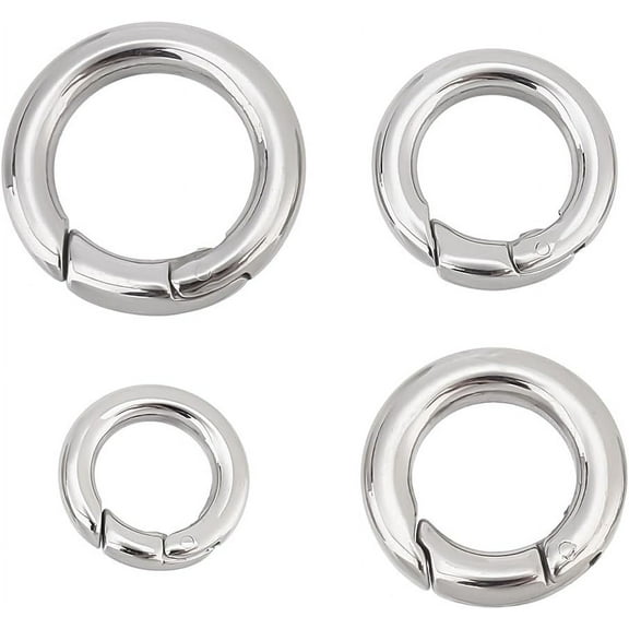 4pcs 4 Sizes Spring Gate Rings Stainless Steel Key Rings Carabiner Lock Clasps Connector Keychain Ring Round Snap Clasps Metal Spring Gate Rings for Jewelry Making Bag Purse Handbag Strap for making