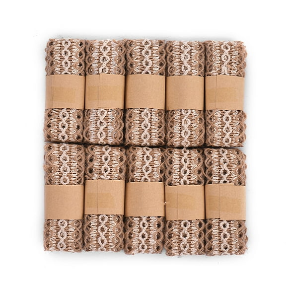 yeacher Elegant Burlap Ribbon with Lace Trim for DIY Crafting, Gift Wrapping, and Wedding Decor - 10 Rolls per Box, Natural Hemp Material, 59 Inches Long, 1.57 Inches Wide