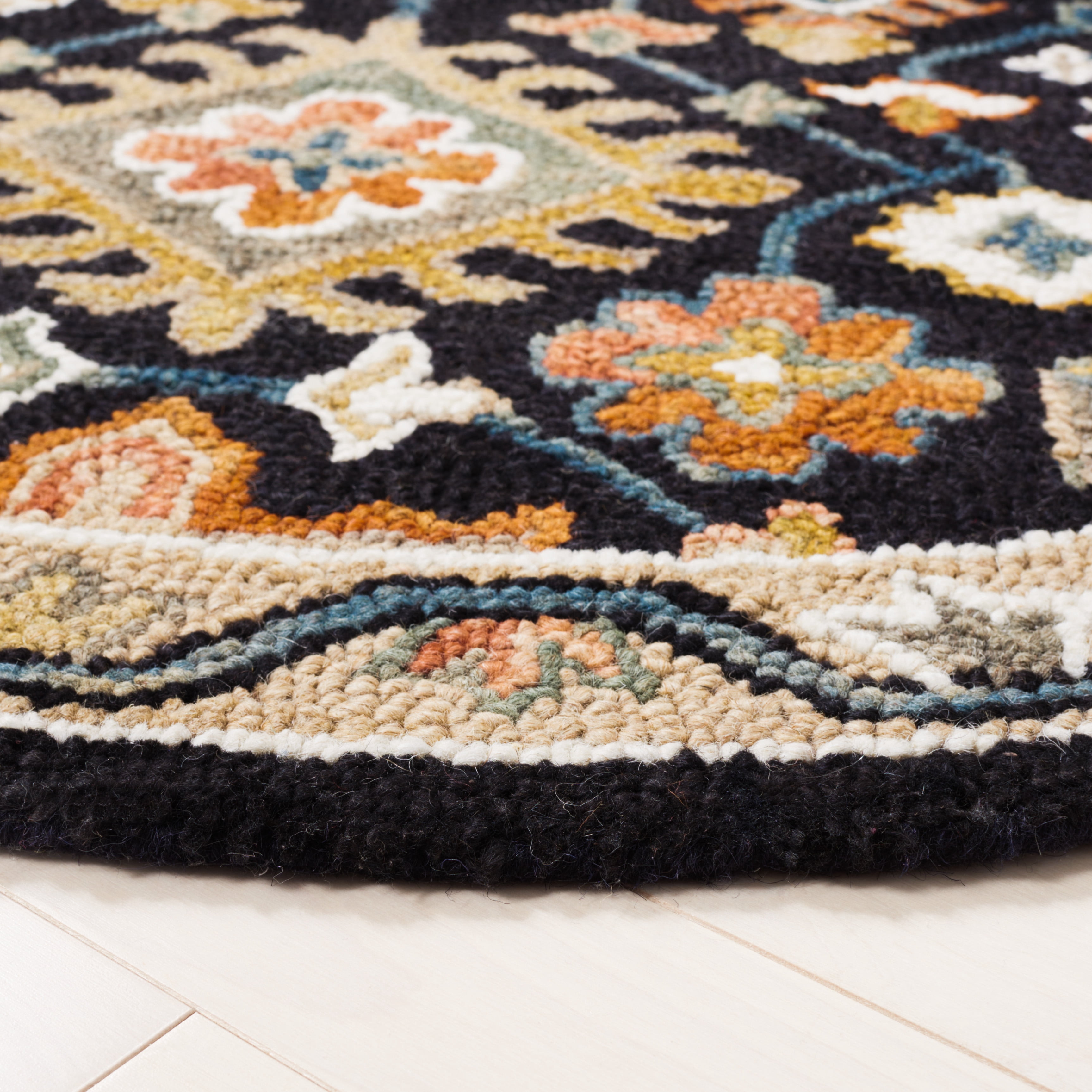 SAFAVIEH Aspen Romain Tribal Area Rug, Black/Rust, 5' x 5' Round