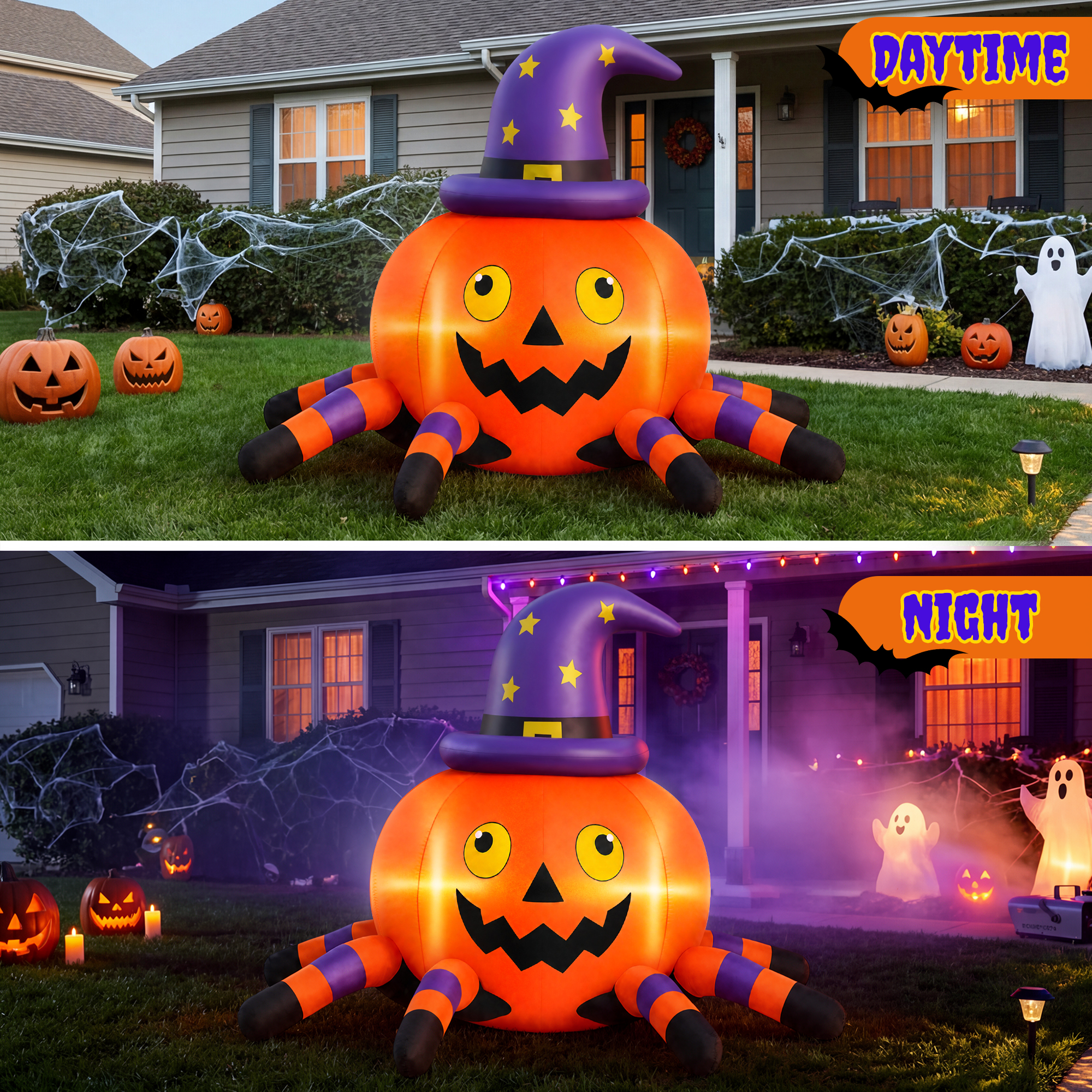 Firstness 6.2 Ft Halloween Inflatable, Pumpkin Spider with LED Lights photo 7