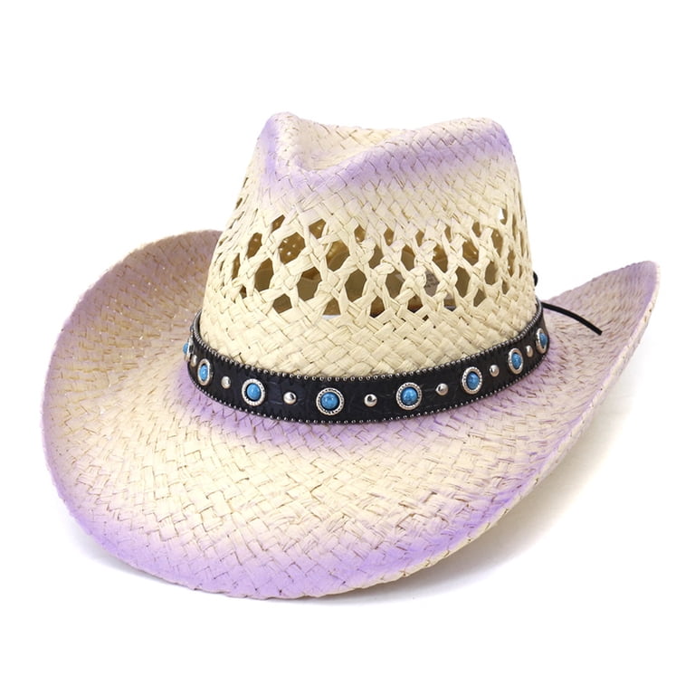 Straw Cowgirl Hat with Studded Band Vintage Straw Cowboy Hat With Studded Band & Turquoise  main image 3