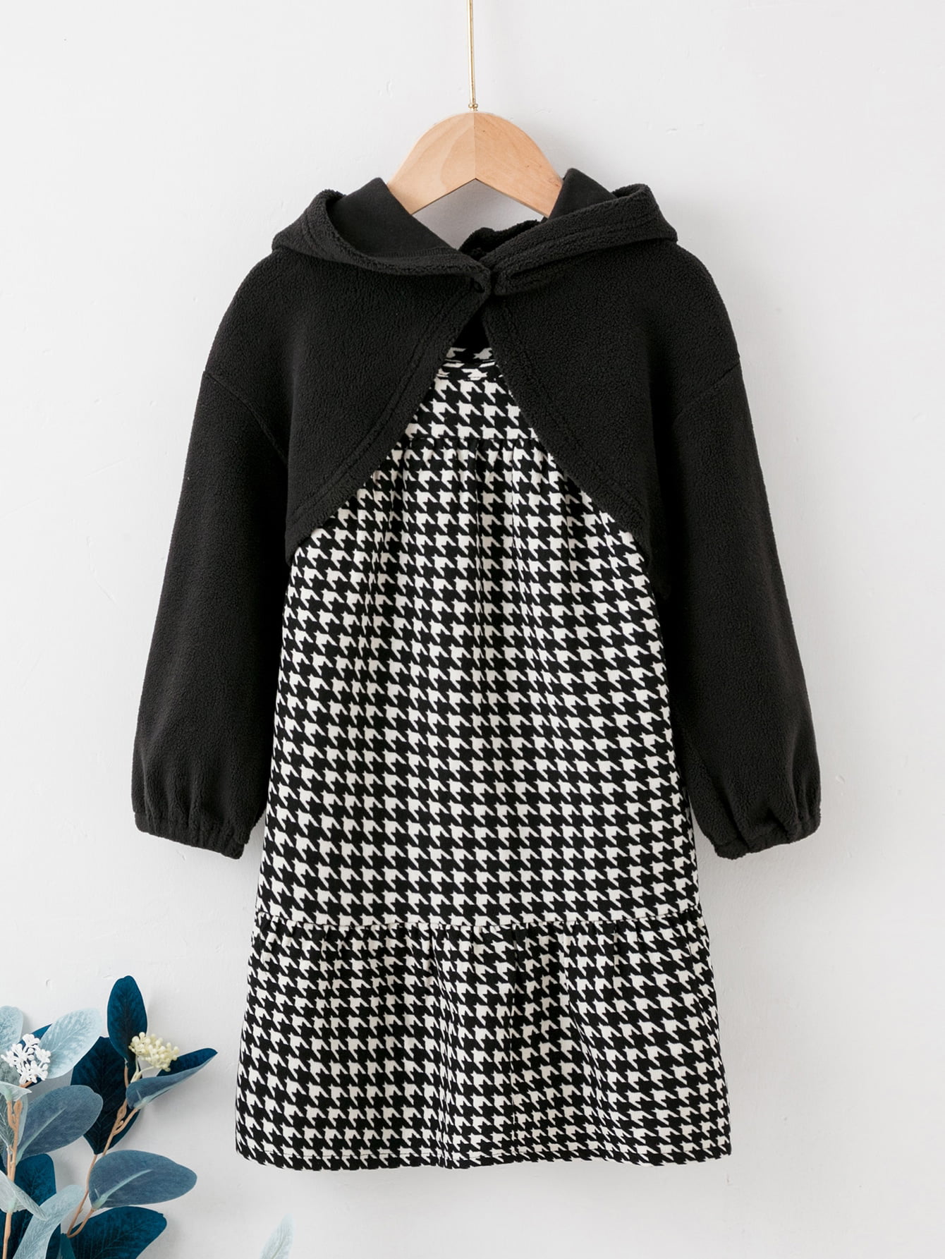 4T Toddler Girls Kidtopia Black & White Plaid Lt Weight Dress w/ Sweater Sz 2T 