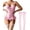 Pink, variant on Ausing Garter Lingerie for Women Floral Lace Babydoll Bodysuit Bra and Panty Set with 1Pair Fishnet Stocking 3 Pieces
