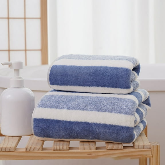 Towels on Clearance! WKSCLPAI Coral Velvet Set of Towels,Strip Patterned Towel Bath Towel Two-Piece Set,Super Soft Absorbent Household Washcloth Bath Towel,Adult Hair Dryer Towel