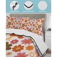 thumbnail image 3 of Quilts Queen Size Bedding Set, Bohemia Floral Reversible Summer Quilt 3 Pieces, Vintage Orange Pink Flowers Boho Style Beige Lightweight Bedspreads Coverlets with 2 Pillow Shams for All Seasons, 3 of 5