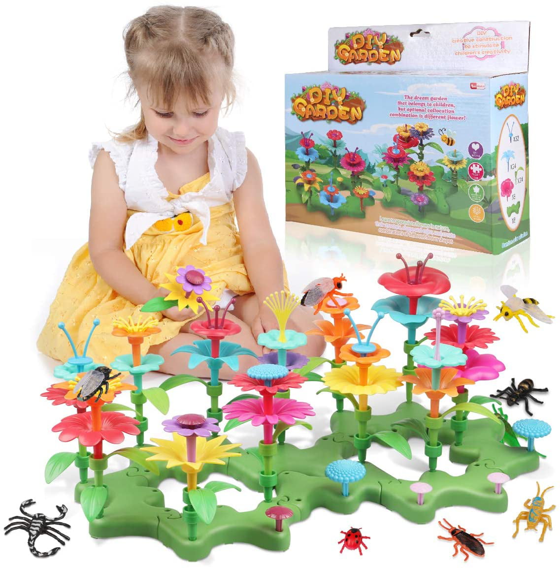 Girls Toys Flower Garden Building Toys for 3 4 5 6 Years Old Girls and Boys Toddlers Kids Gifts for 3 Years Old Birthday Christmas Building Block Toys for Indoor &Outdoor Education Stem Toys-96PCS 