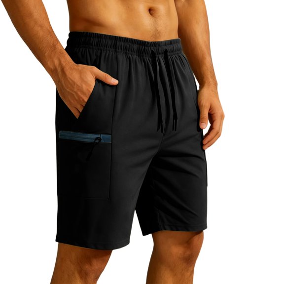 Mens Cargo Shorts Summer Solid Color Elastic Waist Casual Shorts