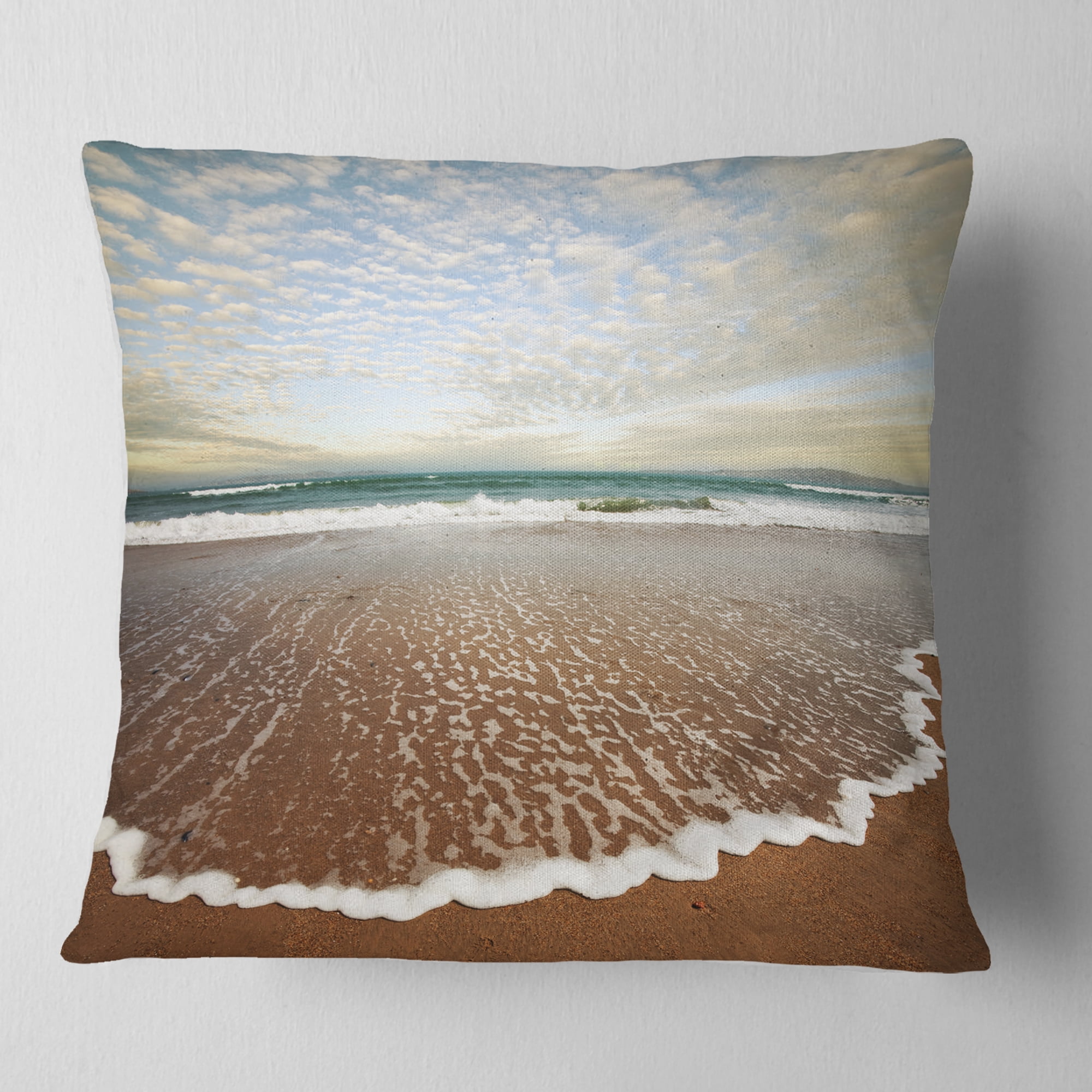 Designart Fantastic Waves and Clouds in Beach - Seashore Throw Pillow - 16x16