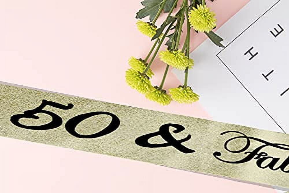 Rose Gold '50 & Fabulous' Cake Topper With Rhinestones - 50th Birthday Party Decoration In Protective Box