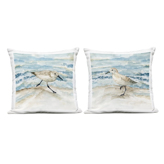 Stupell Industries Sandpipers Treading Beach Shore Design by Nan Outdoor Printed Pillow (Set of 2)