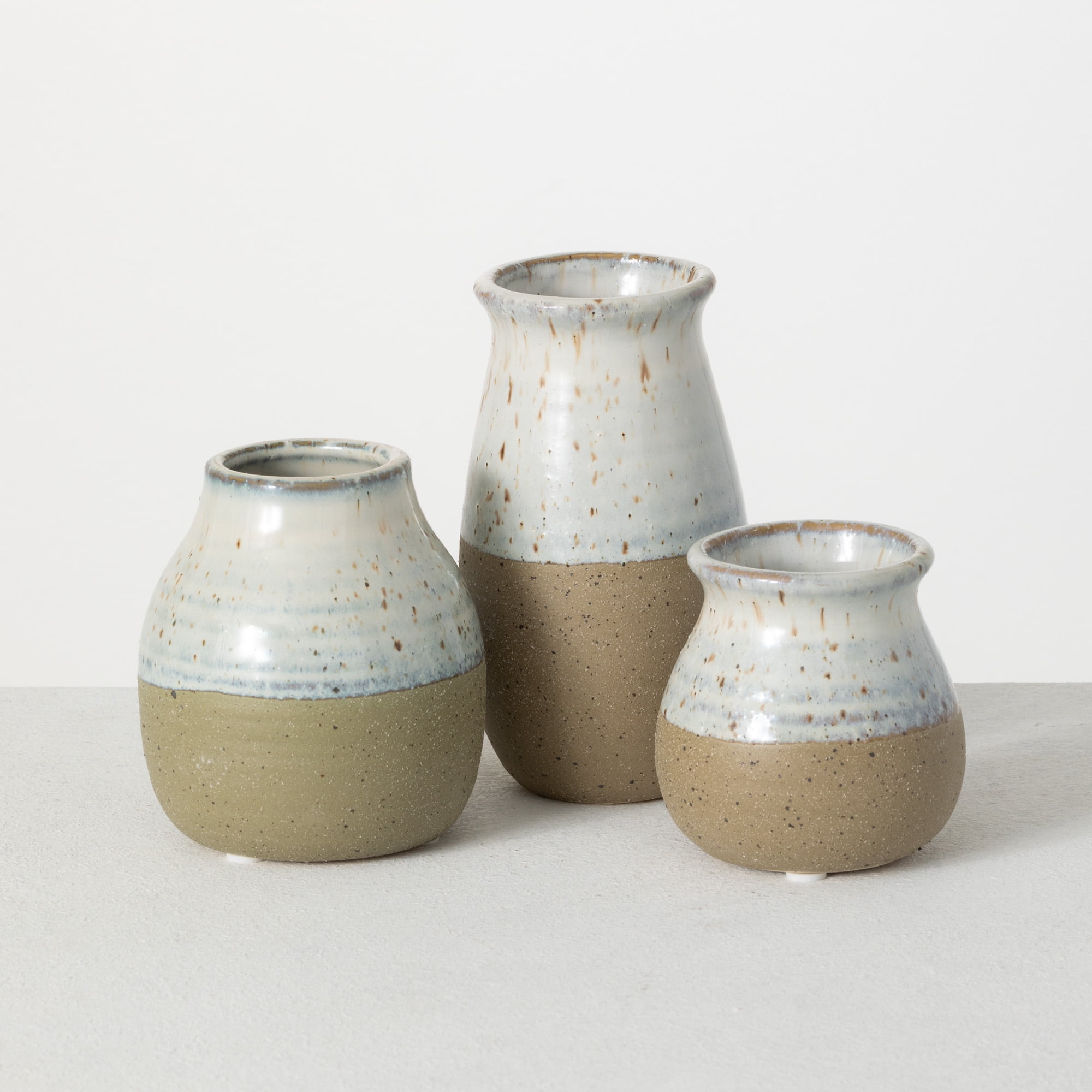 Rustic Home Decor Distressed White Set of 3 Vases Details about   Small White Vase Set Ceramic 