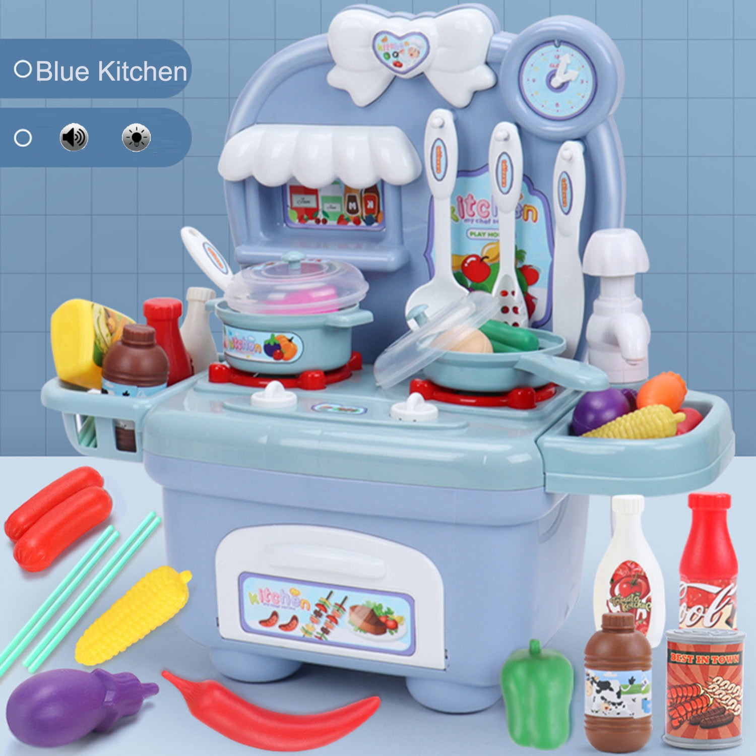 Let's Cook Kids Mini Play Kitchen Set W/Lights & Sounds, Play Food Accessories, Fun Toys for 2Y